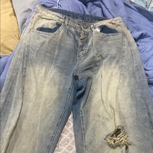 Distressed Two-Tone Jeans